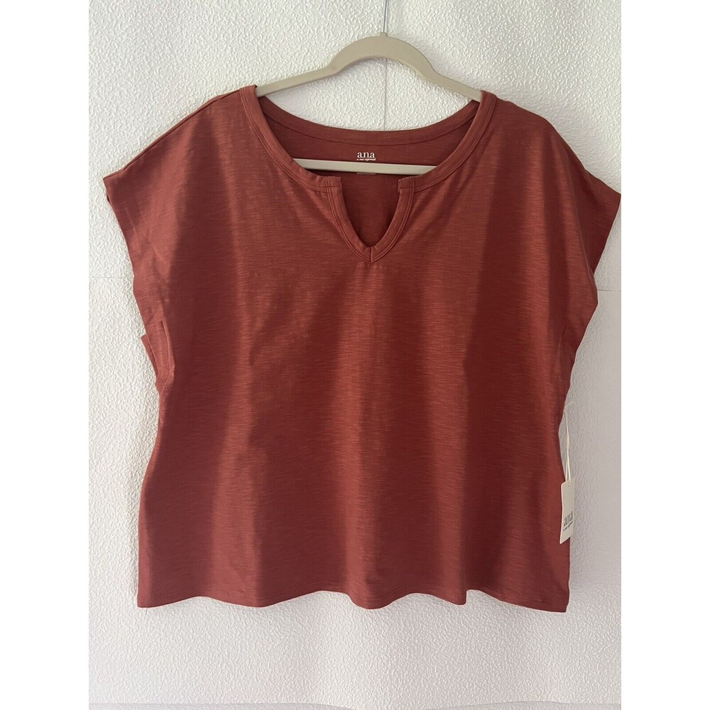 ANA A New Approach Women's Plus Size 0X V Neck T-Shirt in fire Coral